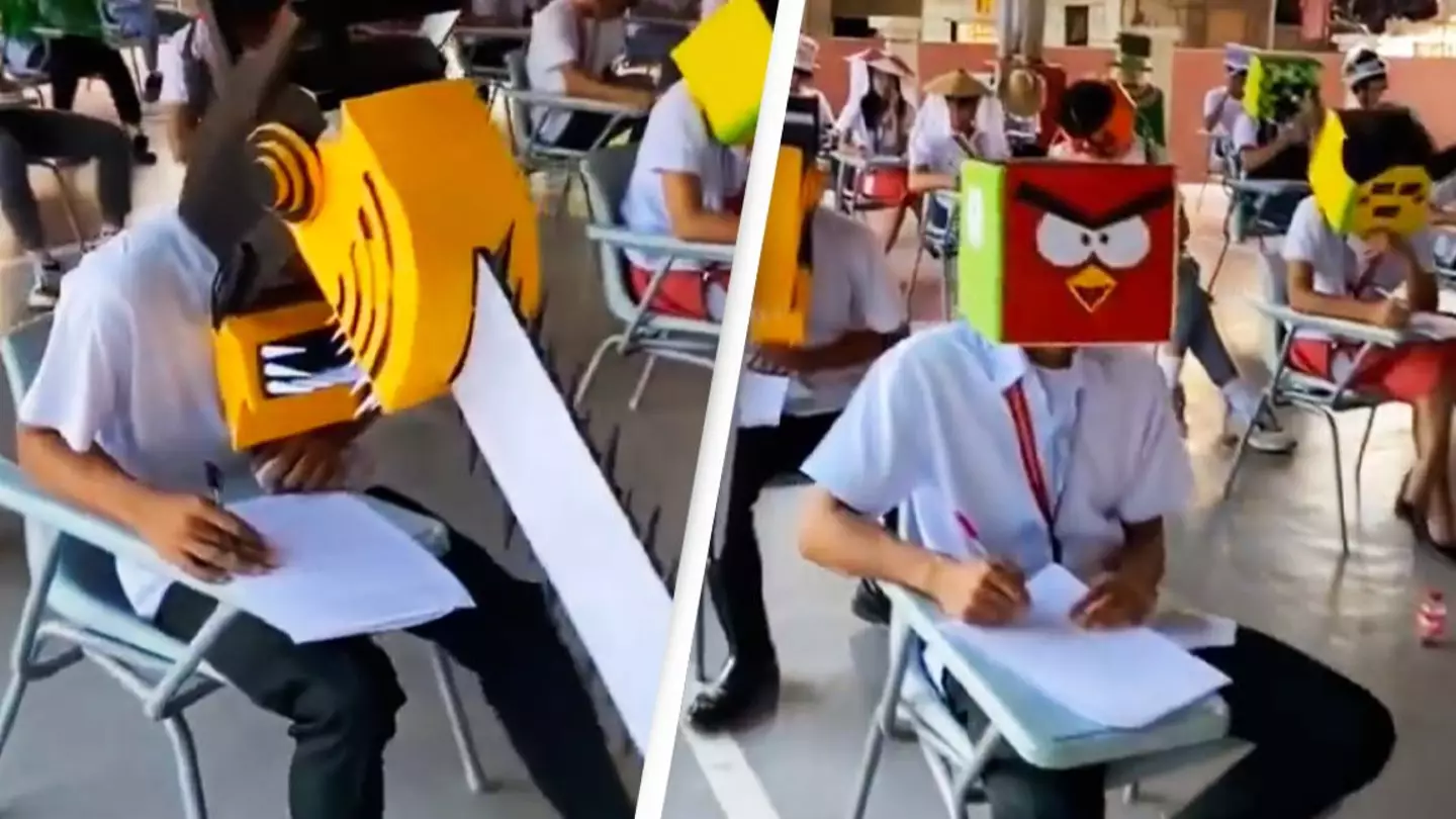 Students wearing 'anti-cheating hats' they had to make has everyone saying the same thing