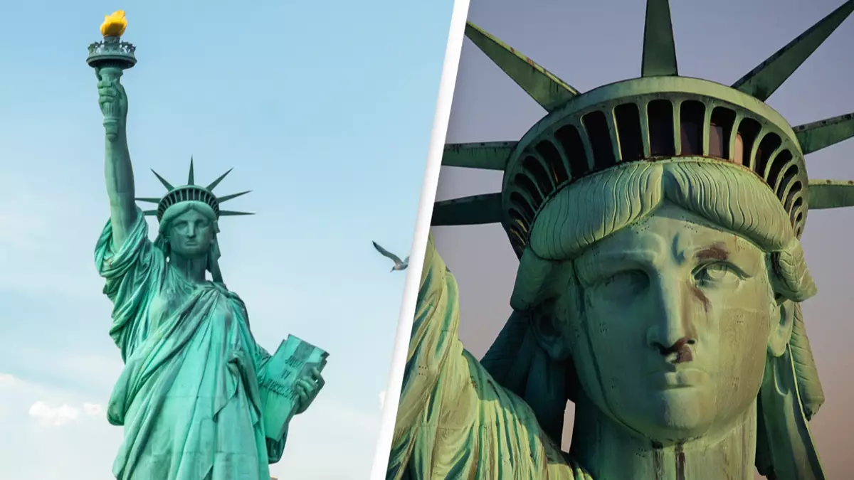The copper Statue of Liberty as it first appeared in New York in