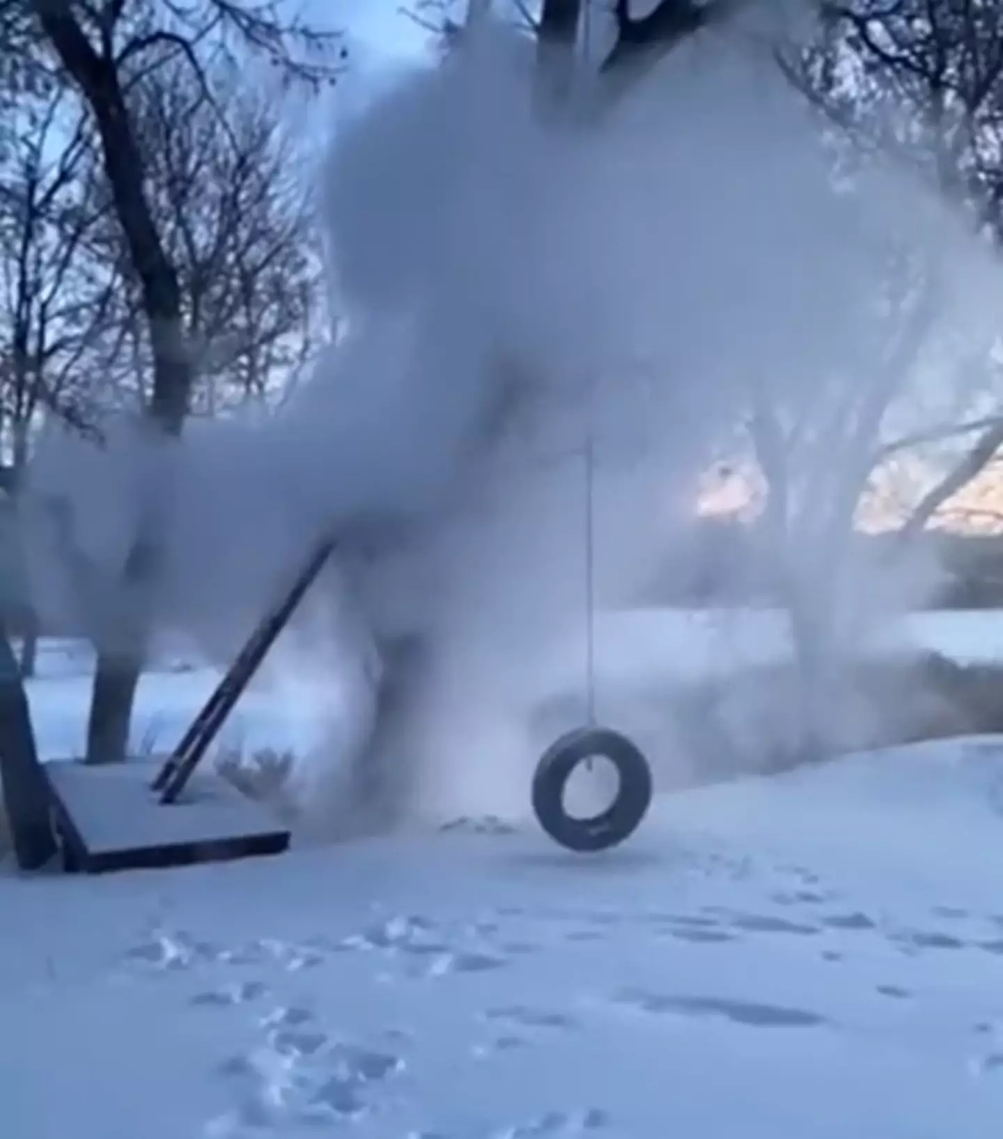 The boiling water was instantly transformed into snow.