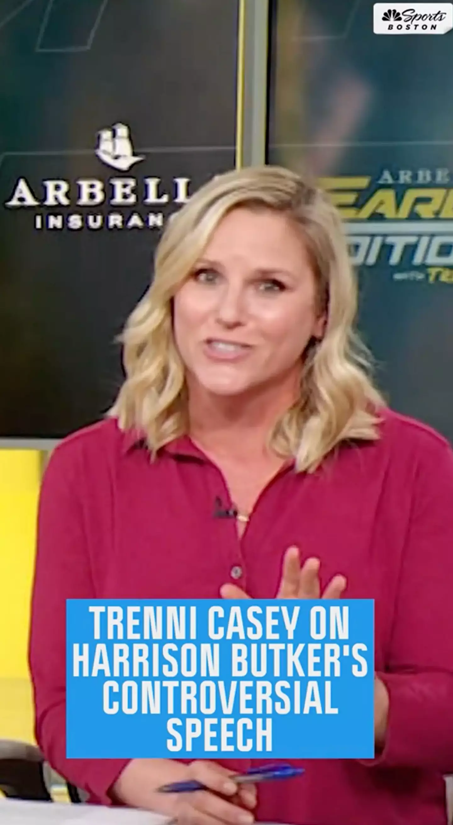 Trenni Casey has been praised by fans for hitting back at Butker's speech. (NBC Sports Boston/Tiktok)