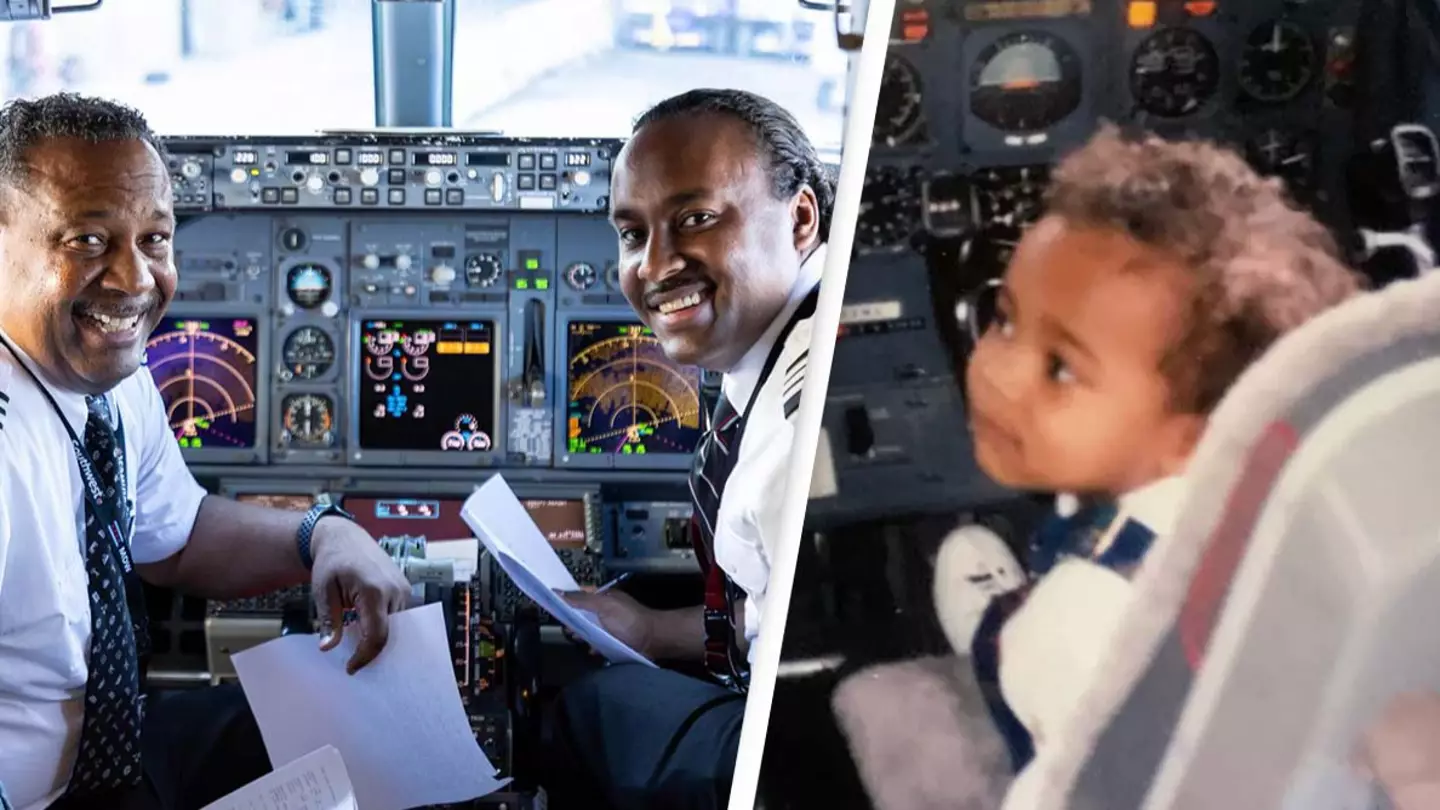 Father and son pilots recreate cockpit photo 29 years later to mark dad's final flight