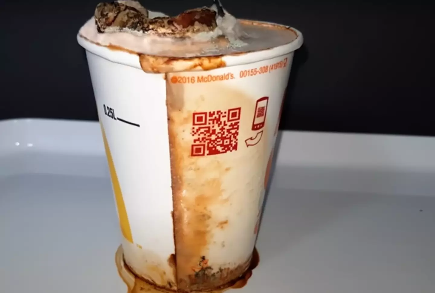 Explaining the experiment, the video caption read: “Have you ever wondered how long your drink can last in a McDonald's paper cup?  Me too."(PhotoOwl via YouTube)