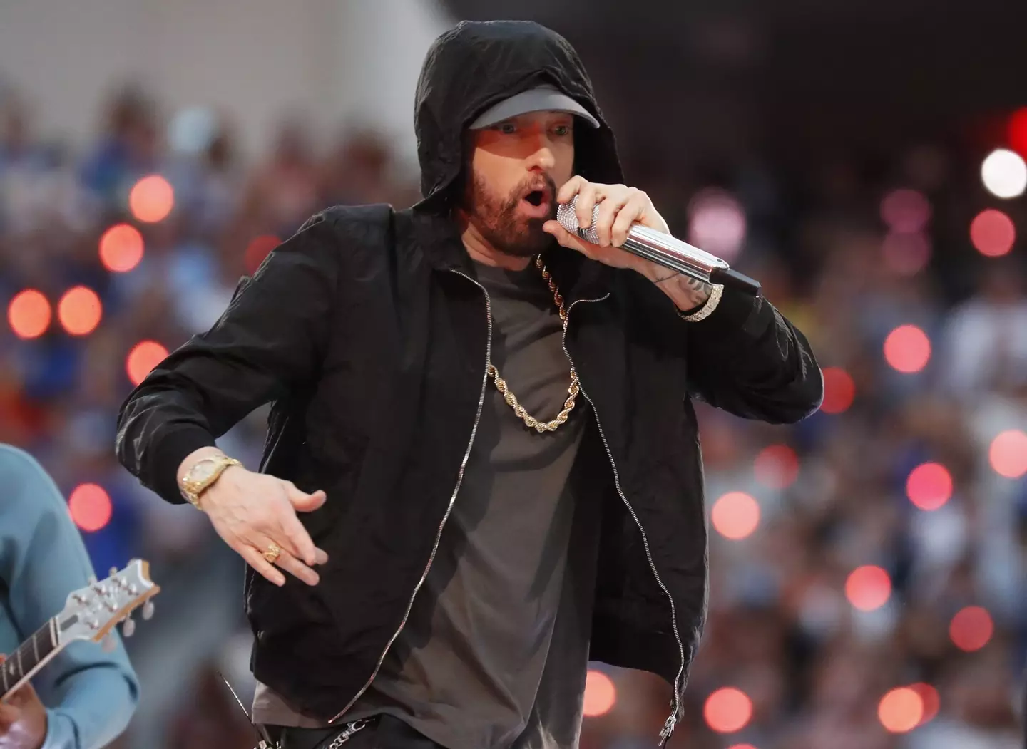 Eminem performed with 50 Cent at the Super Bowl.
