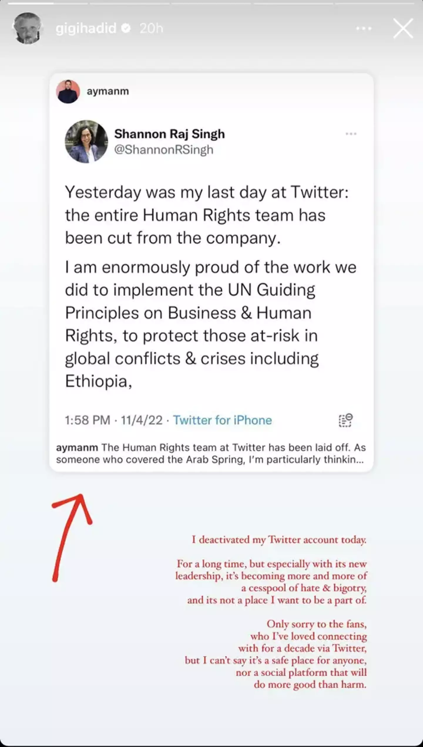 Gigi Hadid revealed the reason why she's quit Twitter.