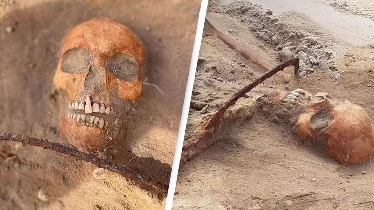 Remains of a 'vampire' discovered with sickle pinned around throat