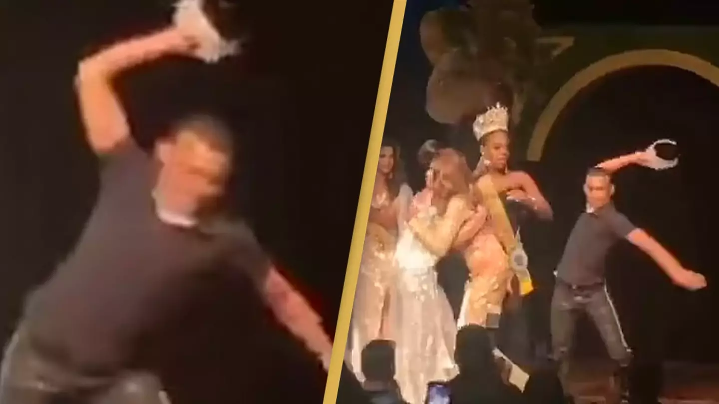 Beauty pageant cut short as furious man storms stage and slams crown to ground