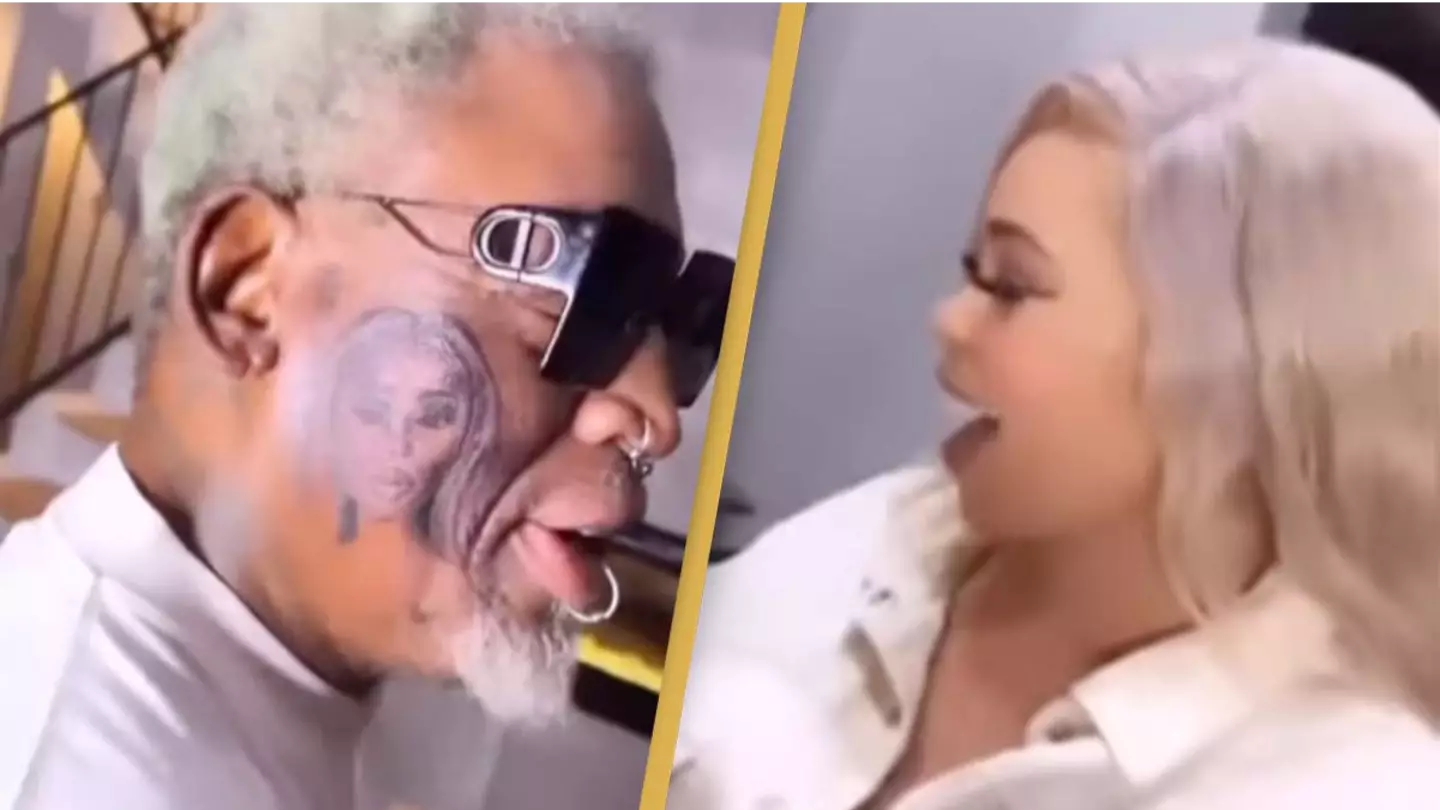 Dennis Rodman gets giant face tattoo of his girlfriend on his cheek
