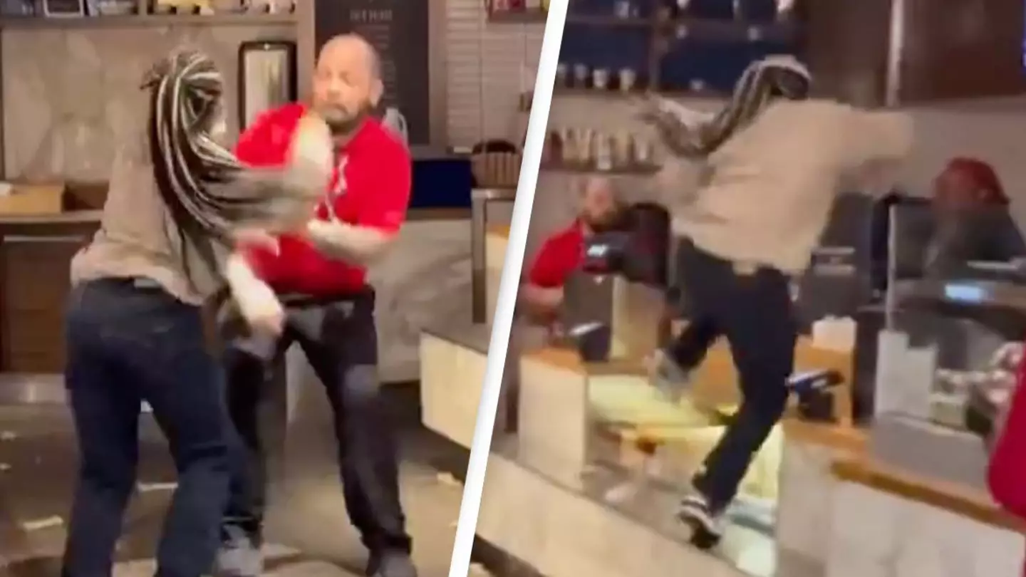 Coffee shop employee leaps over counter and attacks manager after being fired