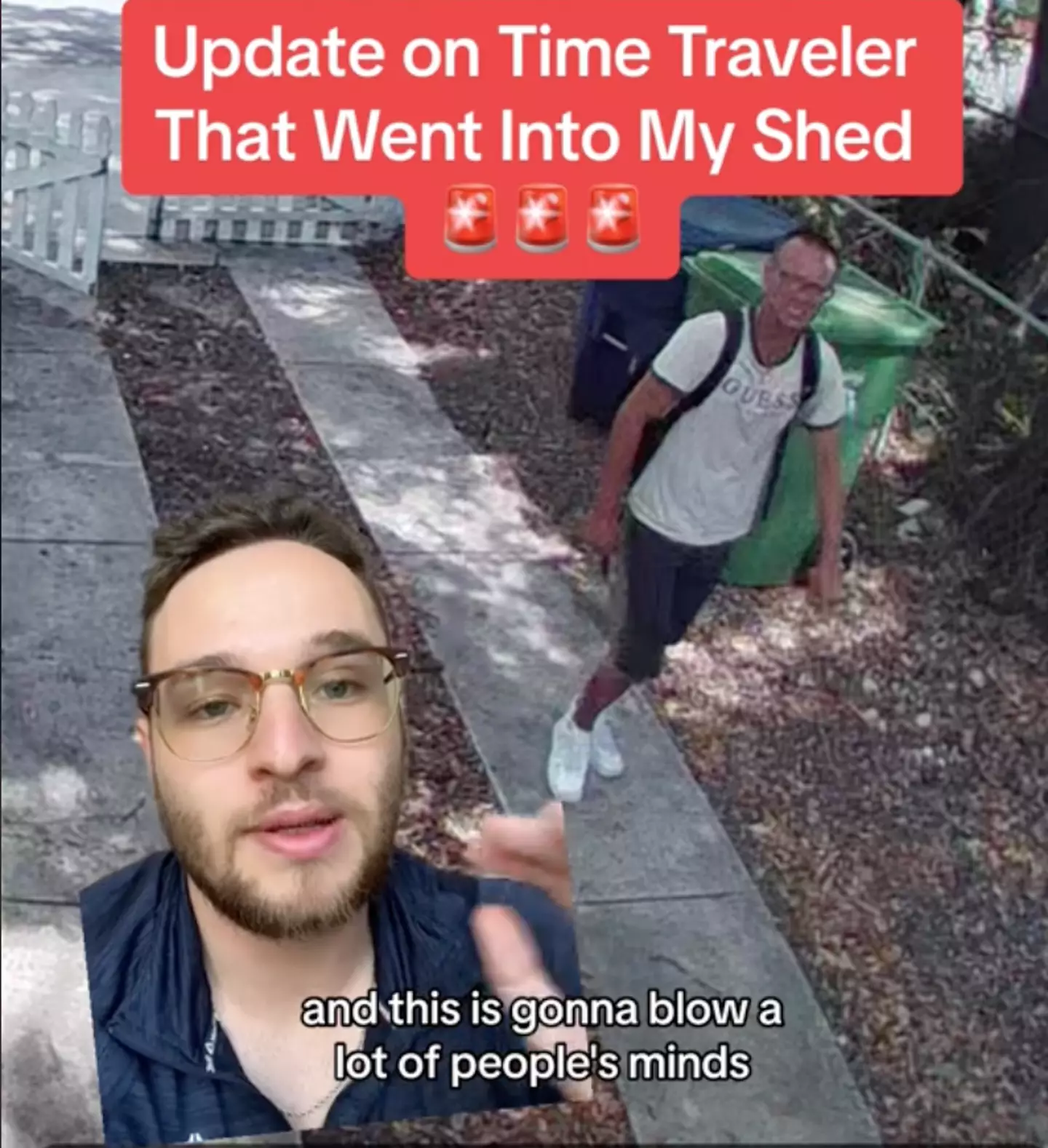 The TikToker's cameras picked up a man going into his backyard shed (TikTok/ @alecschaal)