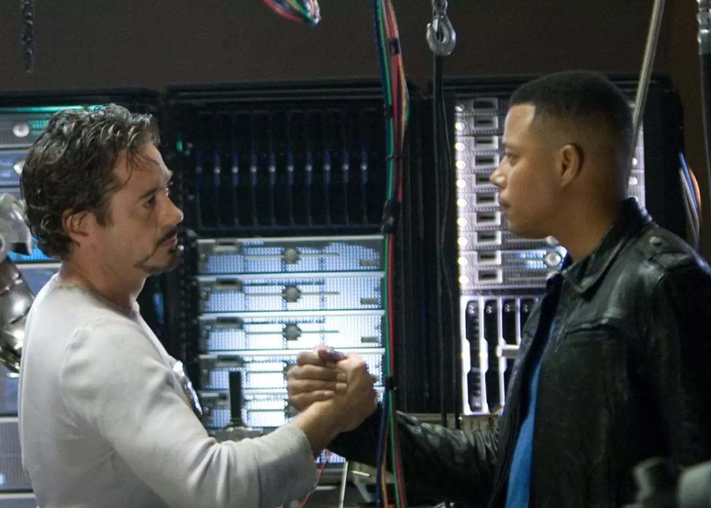 Robert Downey Jr. and Terrence Howard in the first Iron Man (Paramount Pictures) 