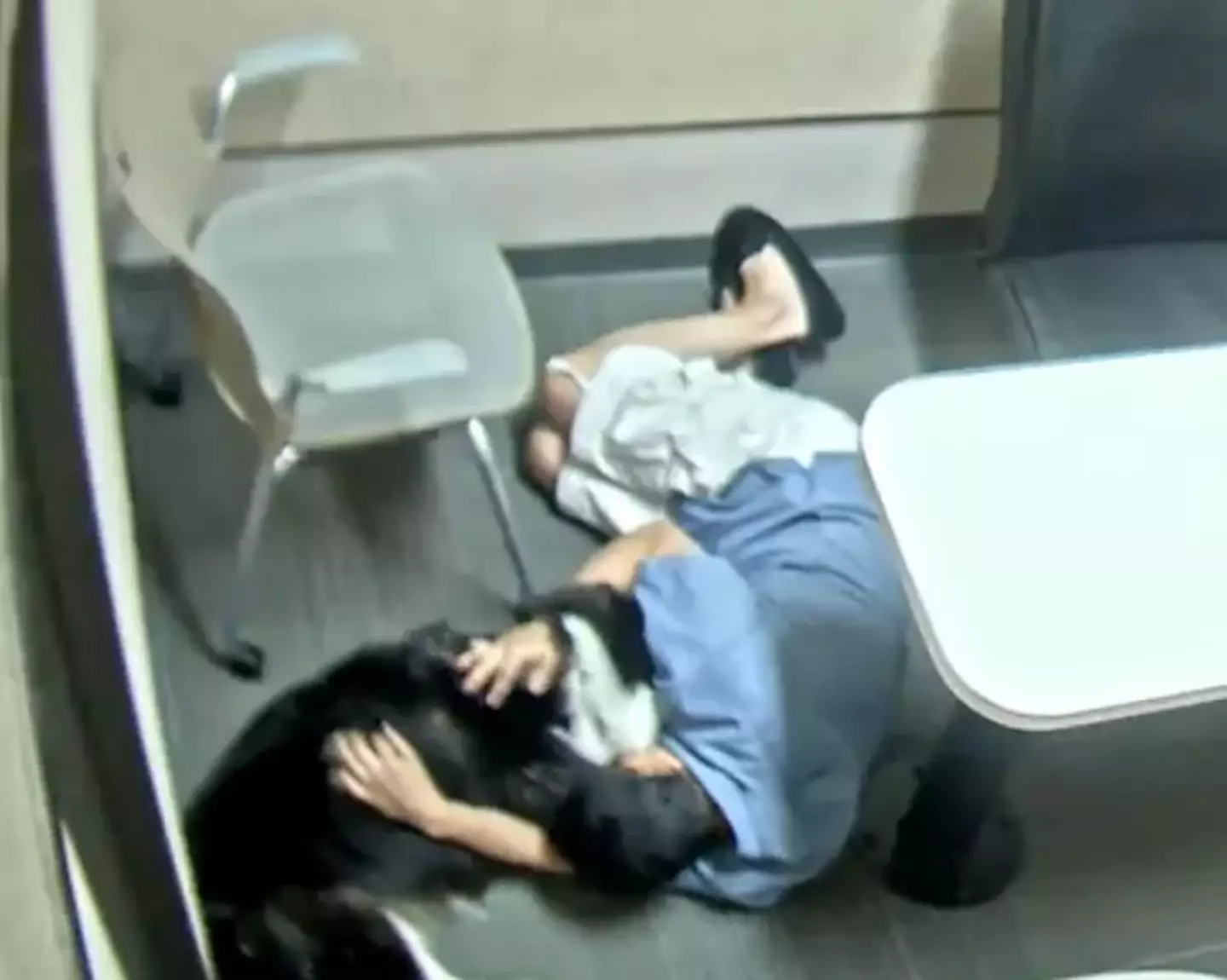 Perez lay down with his dog during the interrogation. (Fontana Police)