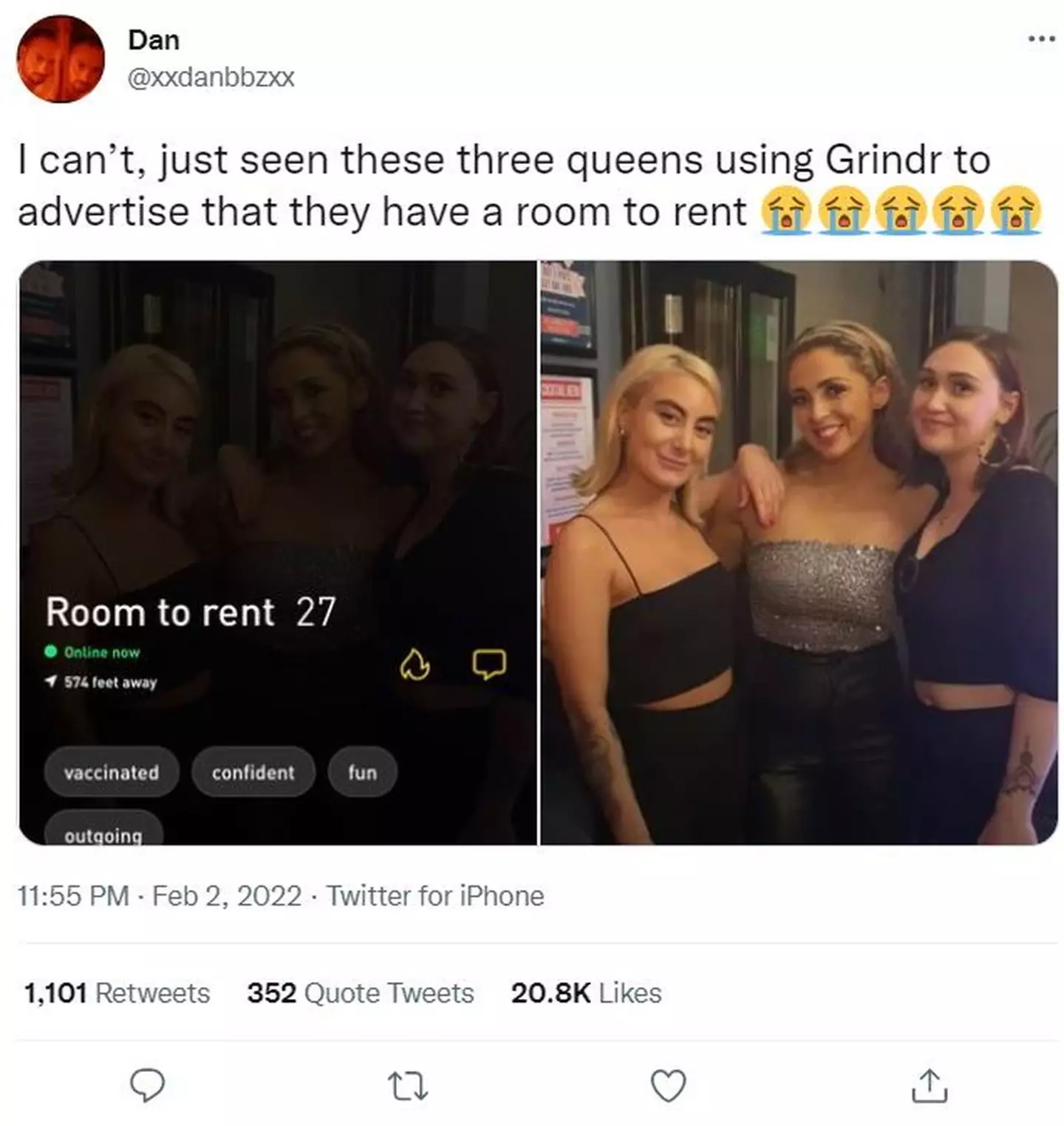 The women have been described as 'geniuses' for their Grindr ad. (Kennedy News)