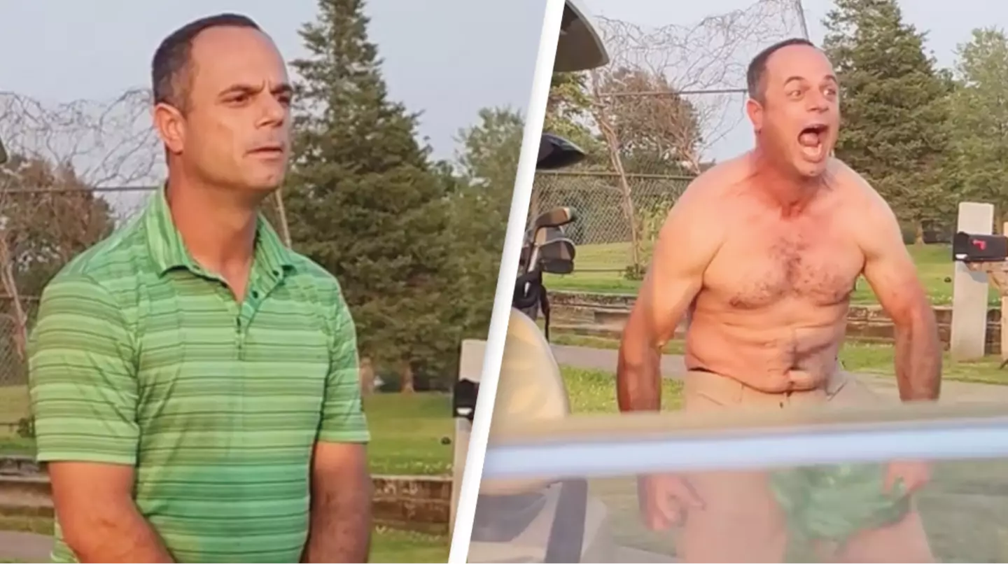 Angry man banned from golf course after ripping off shirt and screaming at golfers