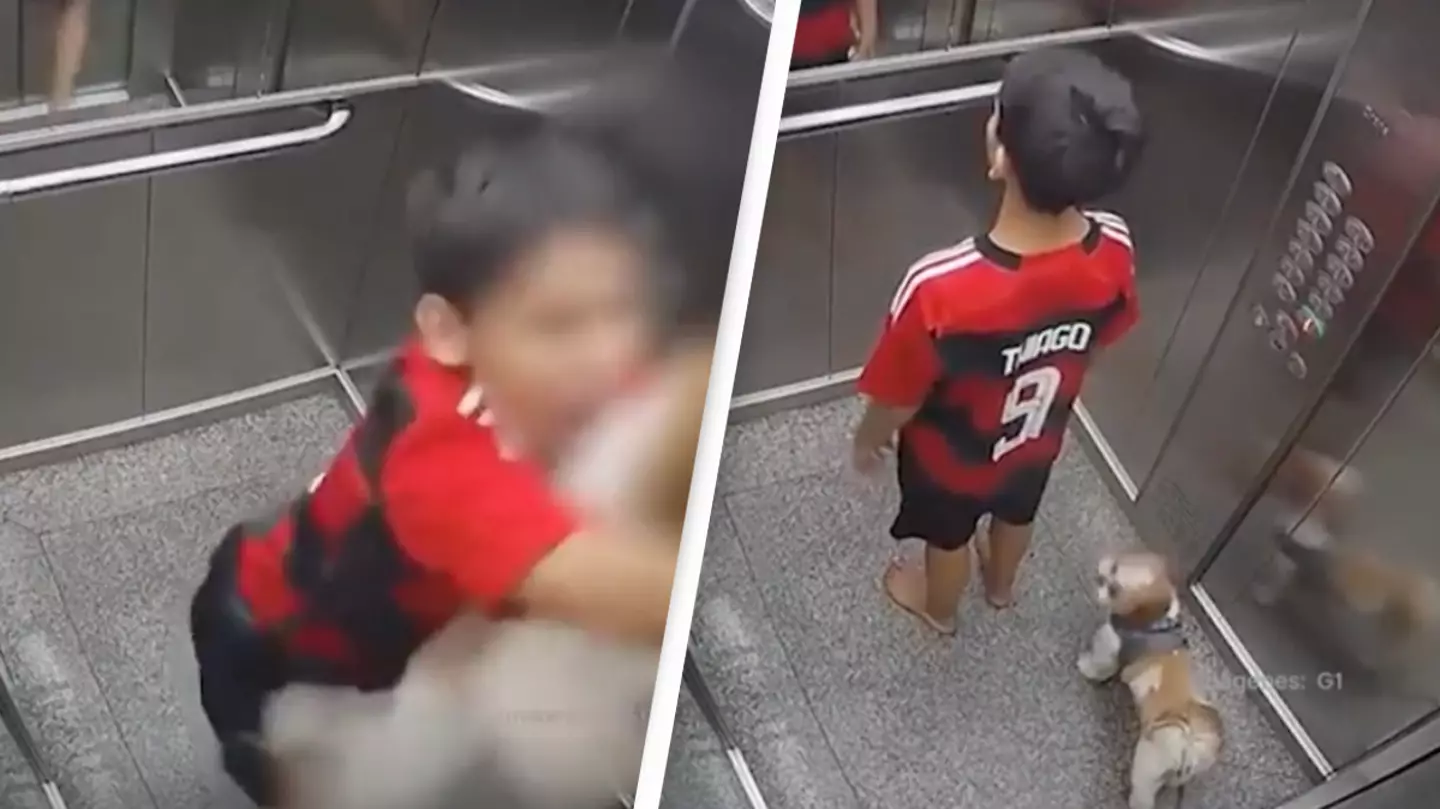 Child saves dog from choking after leash gets stuck in elevator doors