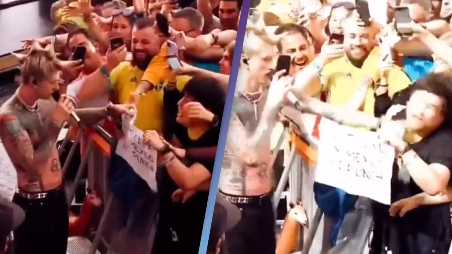 Machine Gun Kelly smacks fan in the face mid-show after he's begged to do so