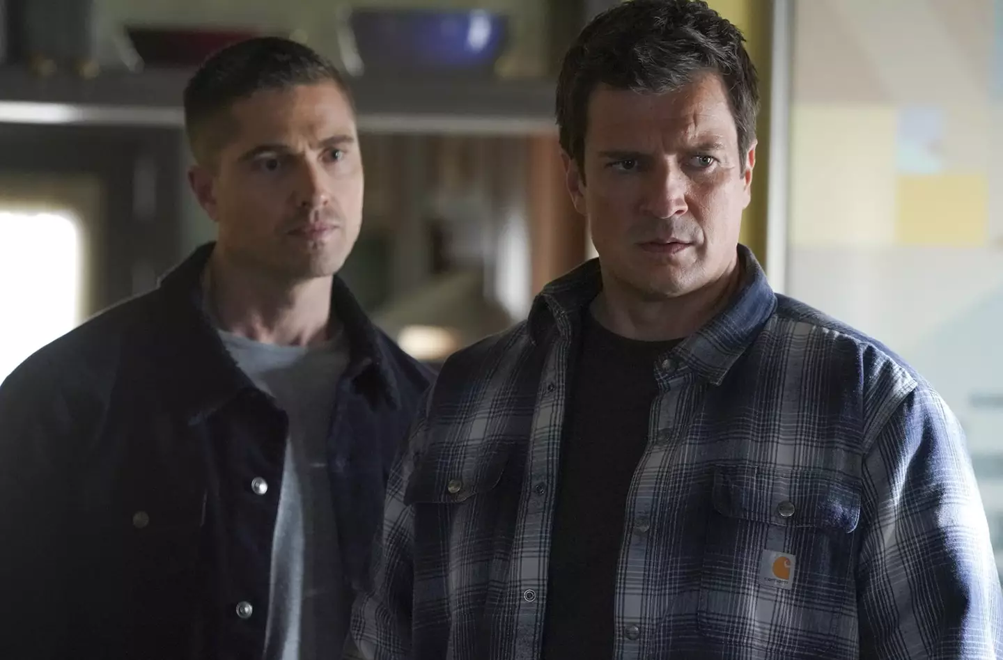Eric Winter and Nathan Fillion in The Rookie. (ABC)