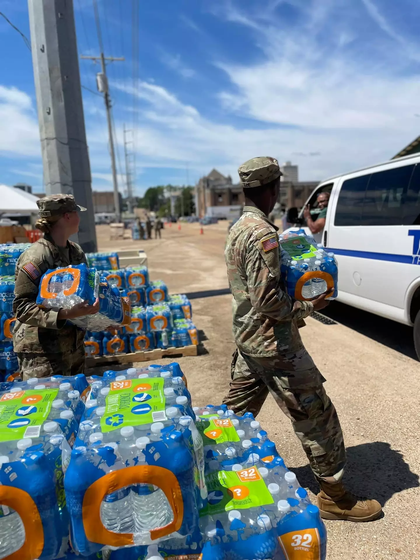 The US national guard has been deployed to Jackson to hand out supplies of bottled water to people.