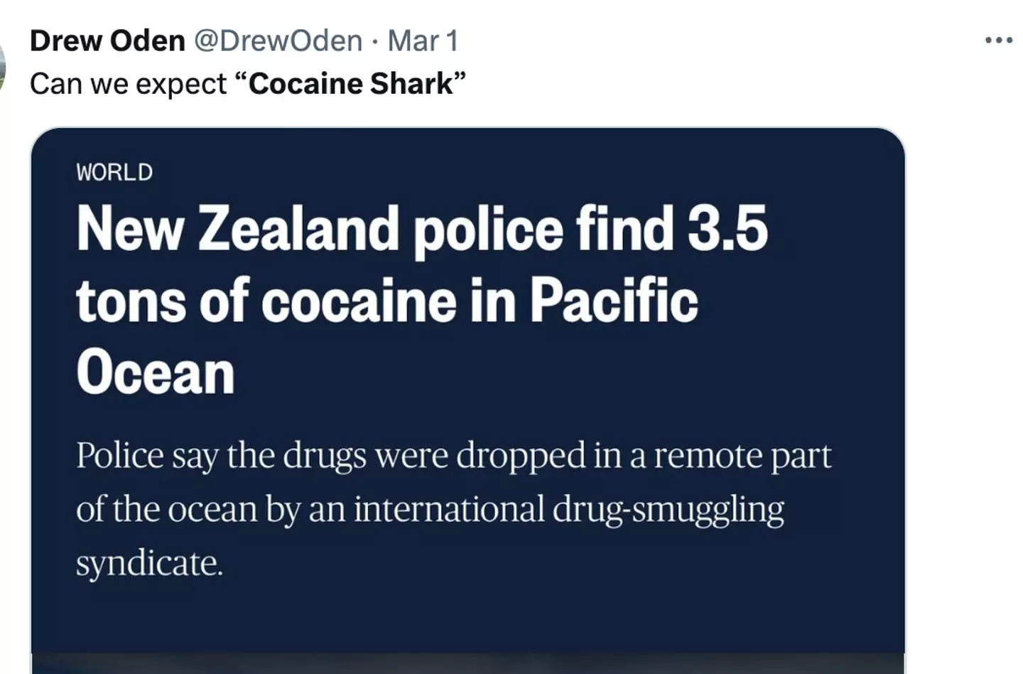 Internet users were quick to demand Cocaine Shark.