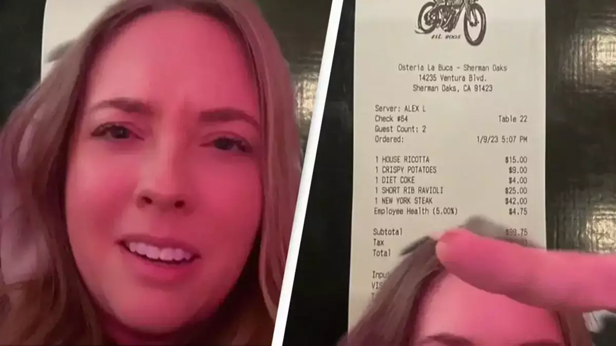 Woman shocked after finding 'employee health' charge while looking at restaurant receipt