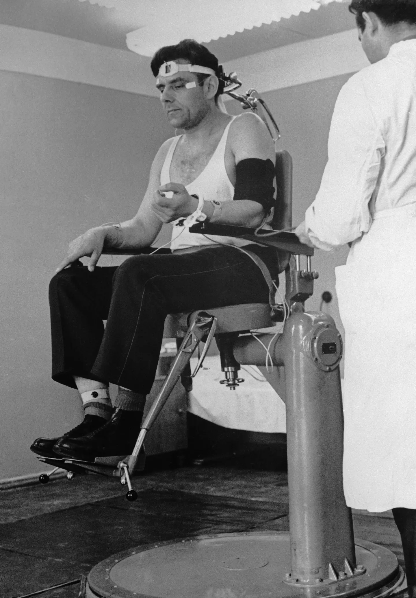 Vladimir Komarov undergoing medical test some time prior to his April 22nd trip into space.