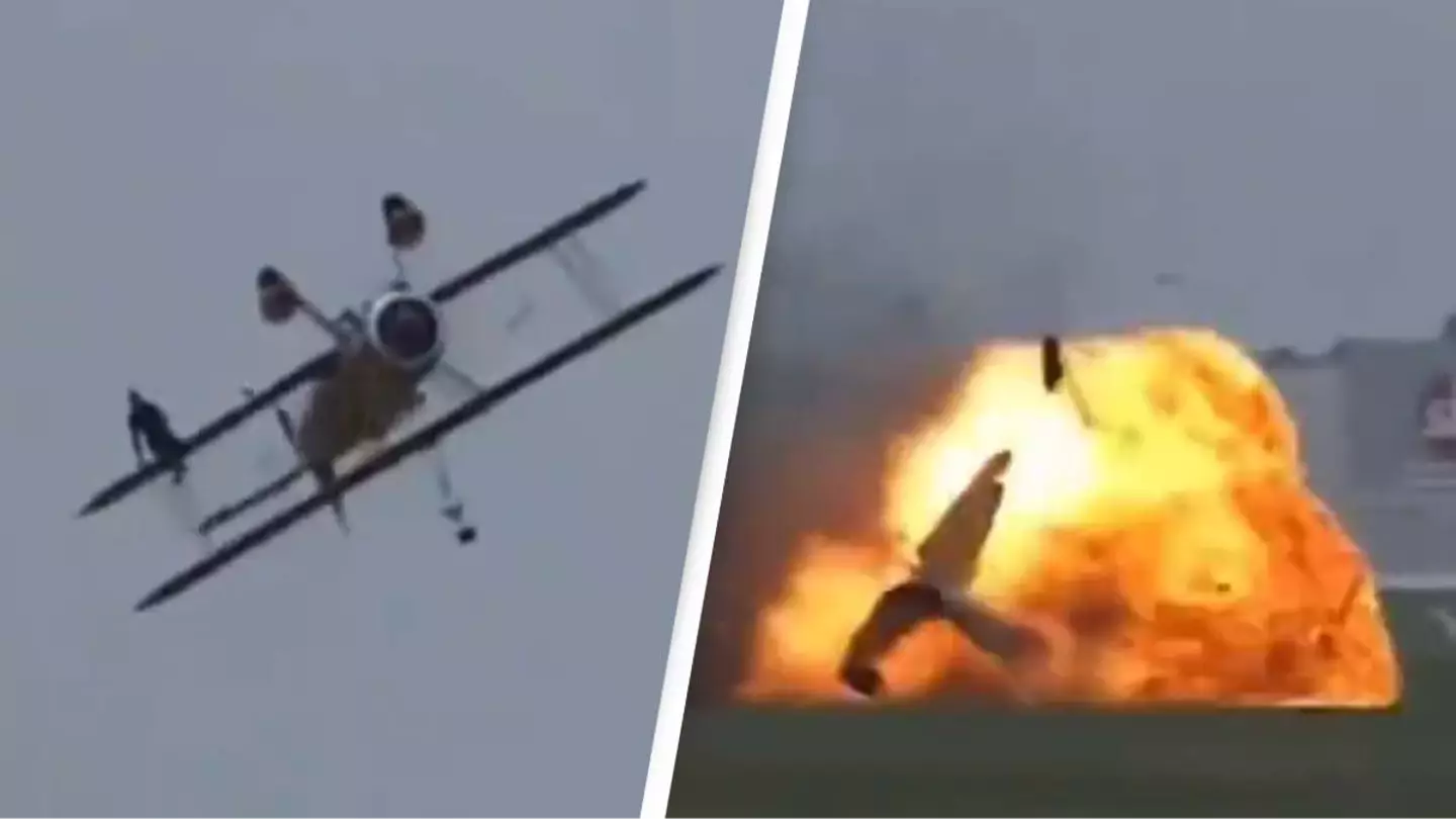 Chilling final moments of stunt woman caught on video as she was sitting on plane's wing before fiery crash