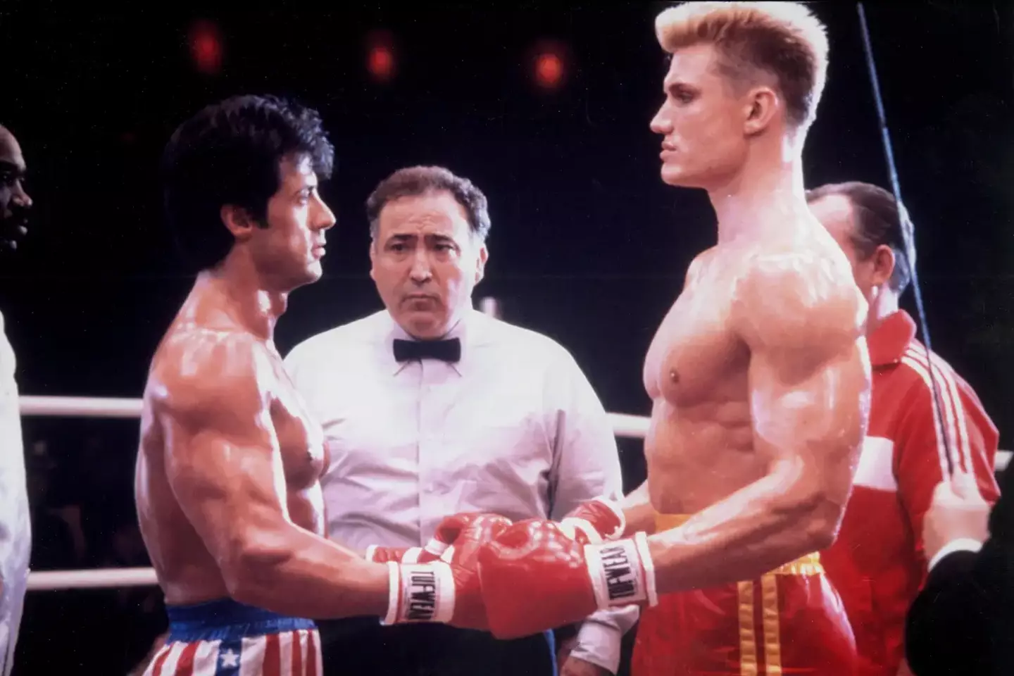Sylvester Stallone and Dolph Lundgren in Rocky IV.