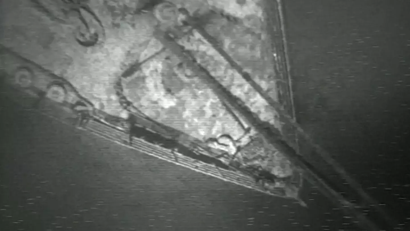 The bow of the Titanic, seen in the new footage.