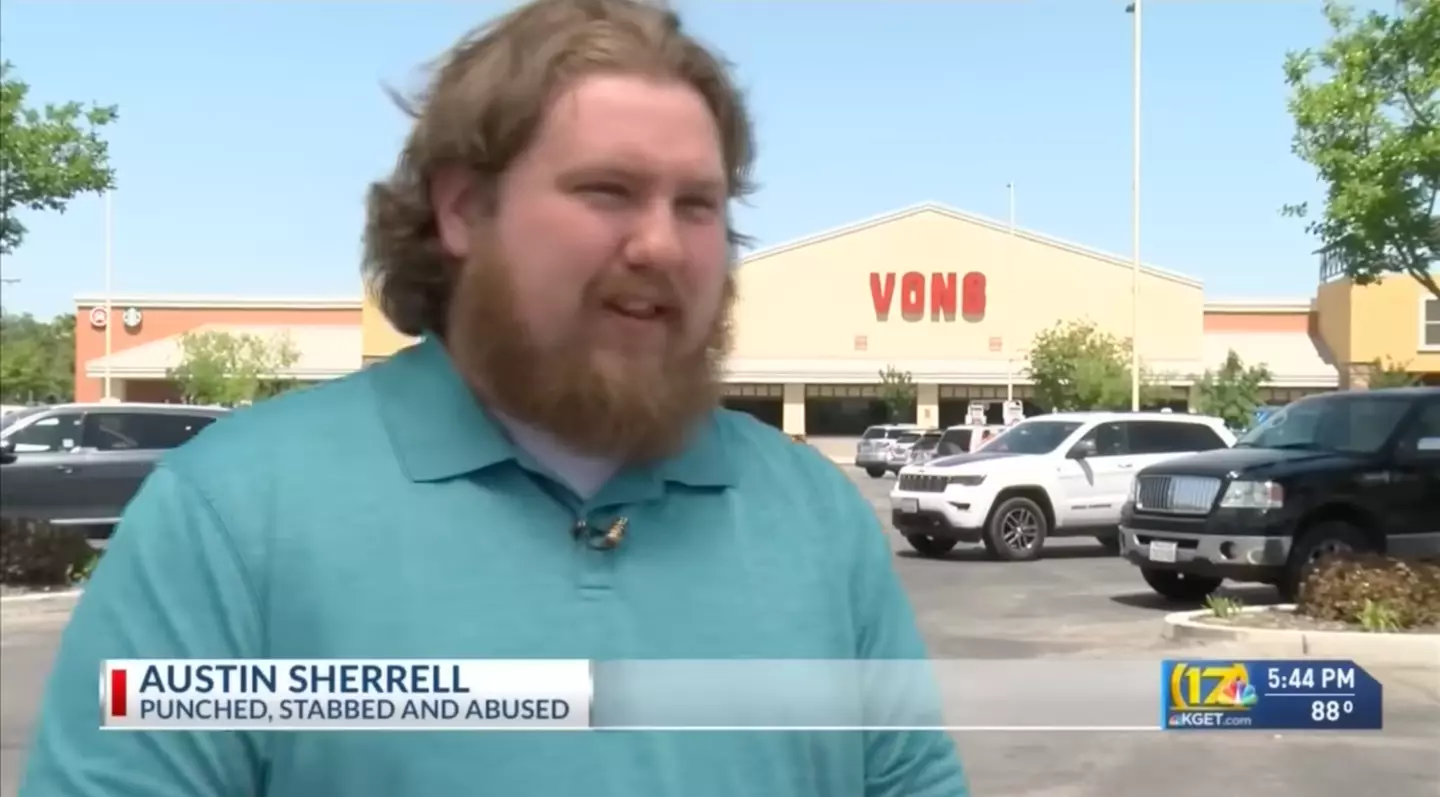 Austin Sherrell worked at Vons grocery store and was allegedly heckled and punched by a group of thieves.