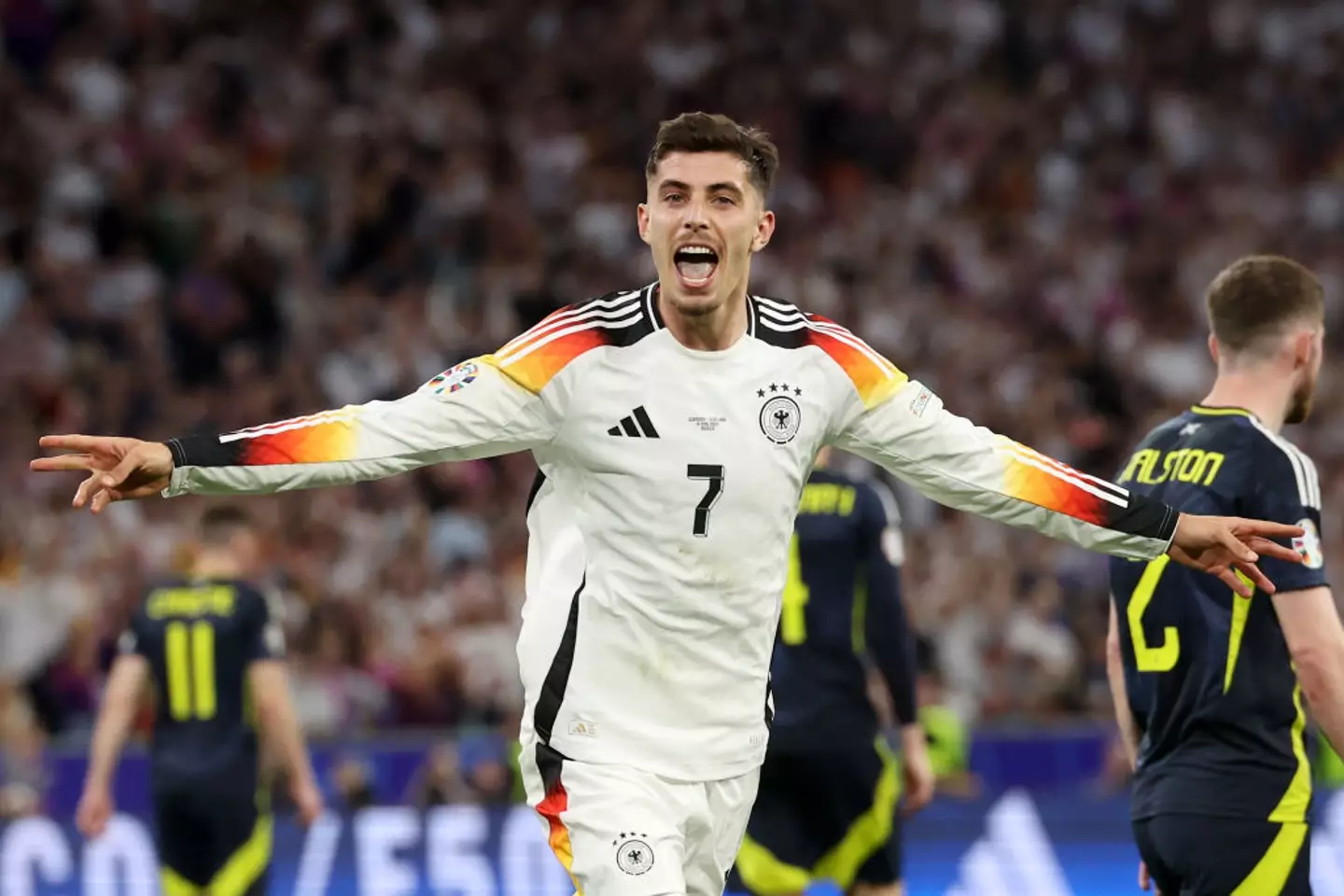 Arsenal's Kai Havertz scored the third goal of Germany's 5-1 victory over Scotland (Image: Getty)