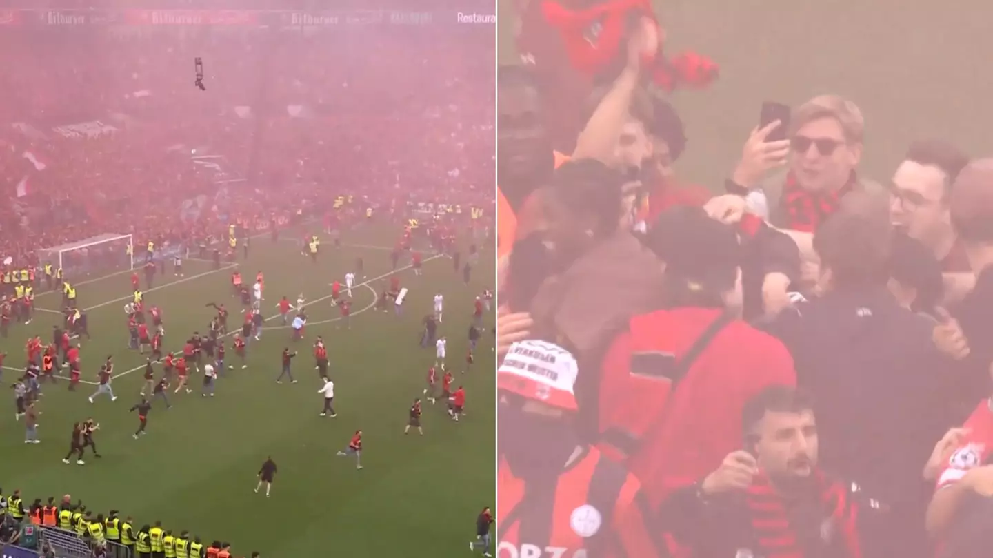 Crazy scenes as fans invade pitch before full-time as Bayer Leverkusen clinch first-ever Bundesliga title