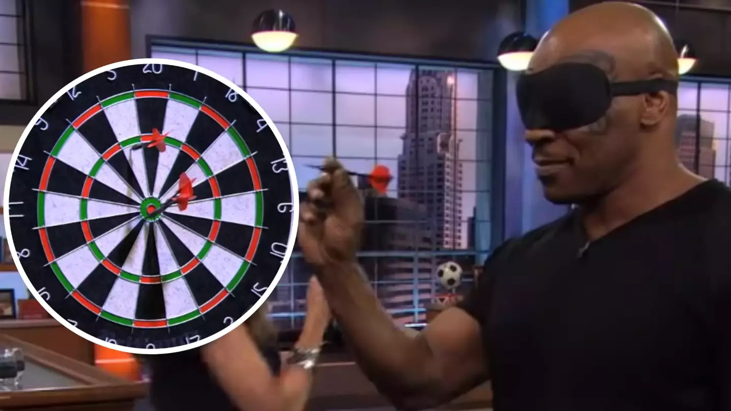 Mike Tyson pulled off two incredible darts shots while playing blindfolded during TV appearance