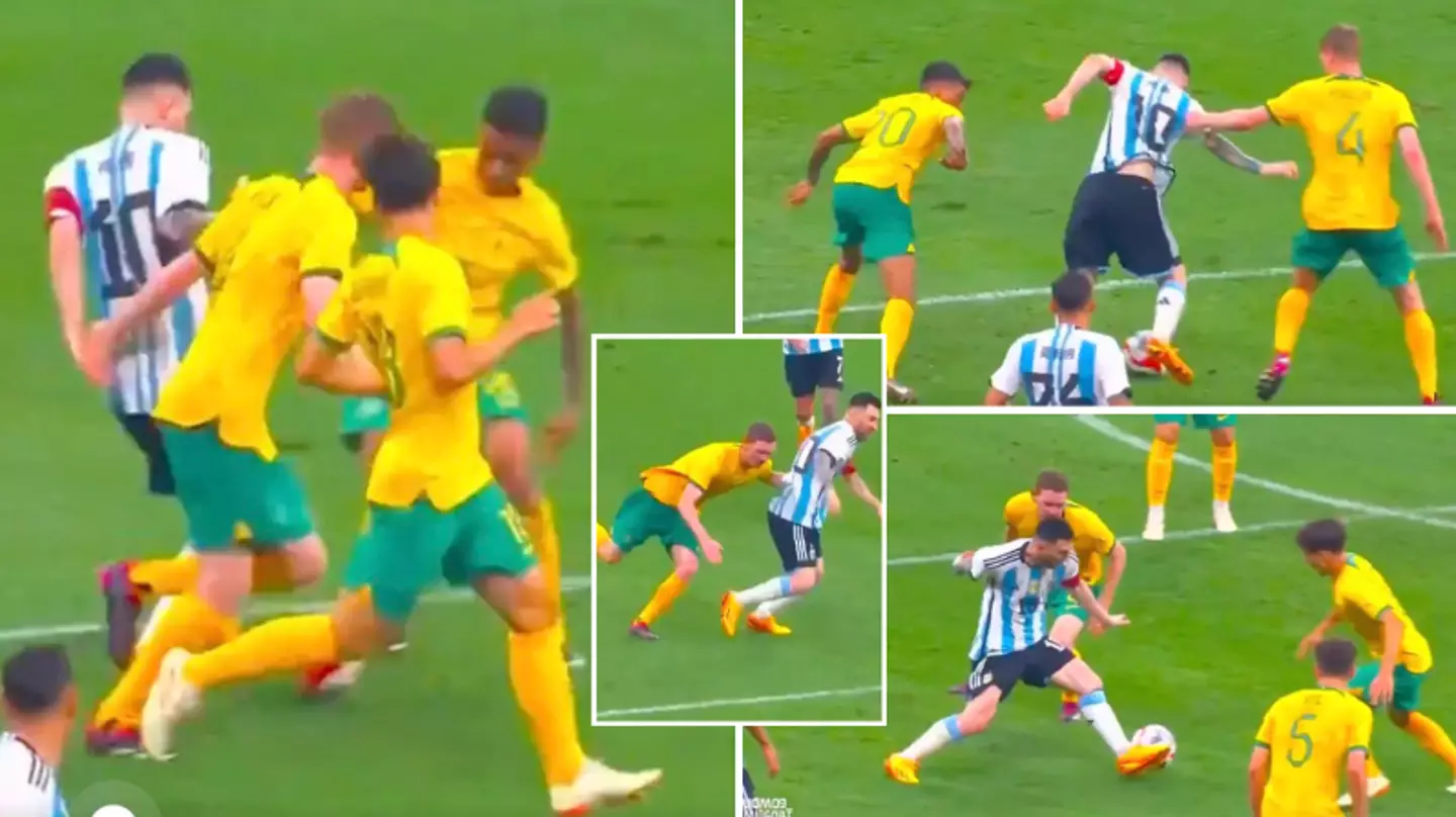 Lionel Messi runs through half the team despite being manhandled, you simply can't stop him