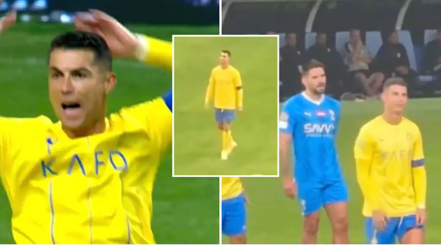 Cristiano Ronaldo reacts after Al Hilal fans mock him with Lionel Messi chant during Al Nassr match