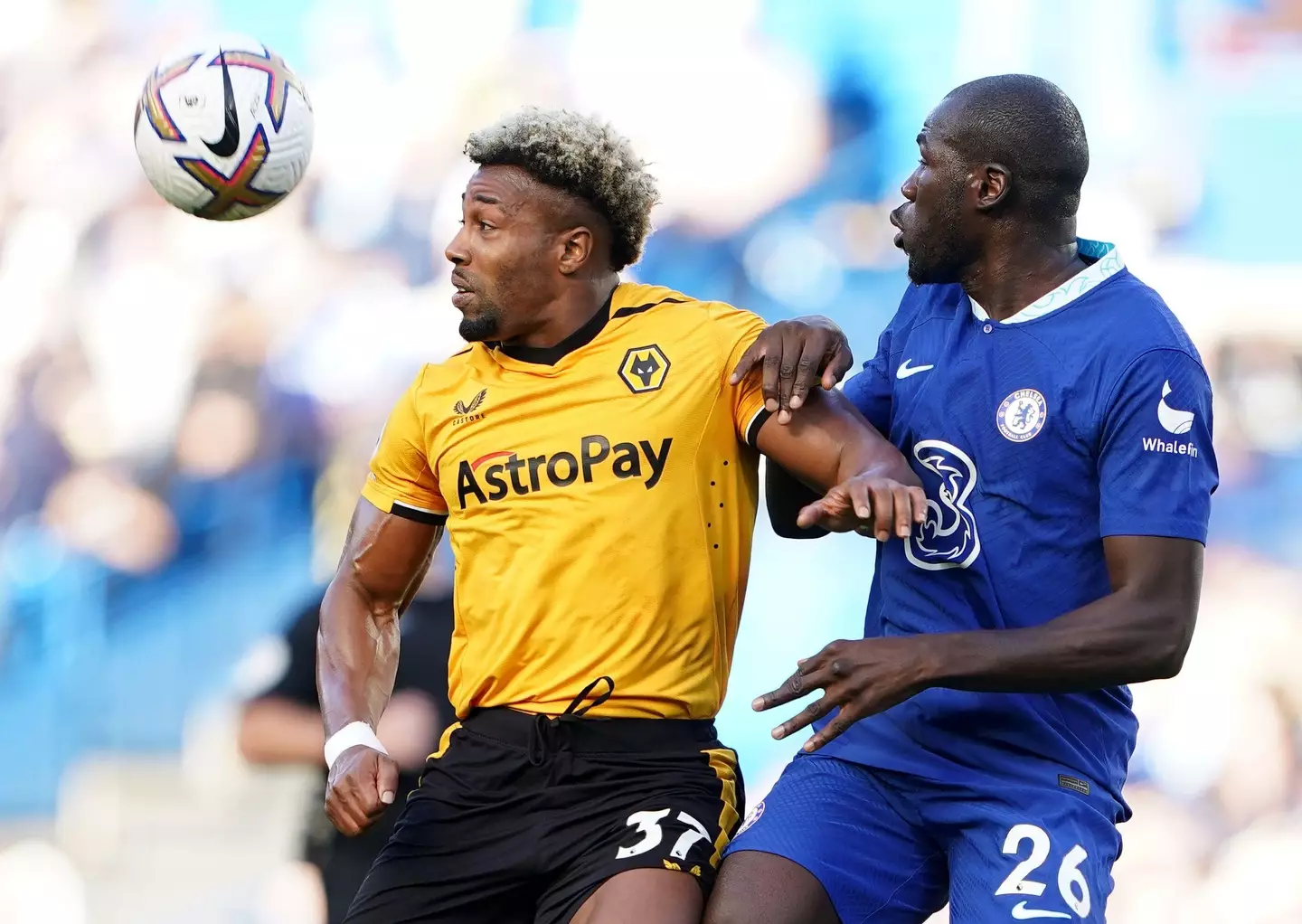 Wolverhampton Wanderers' Adama Traore and Chelsea's Kalidou Koulibaly battle for the ball (PA Images / Alamy Stock Photo)