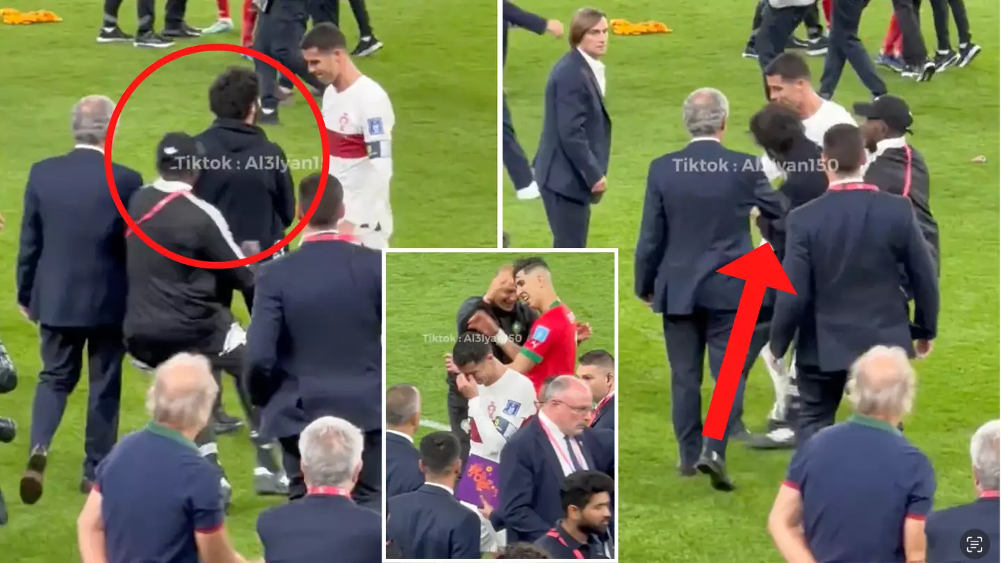 Footage emerges of pitch invader trying to approach Cristiano Ronaldo after Portugal defeat, security ragdolled him