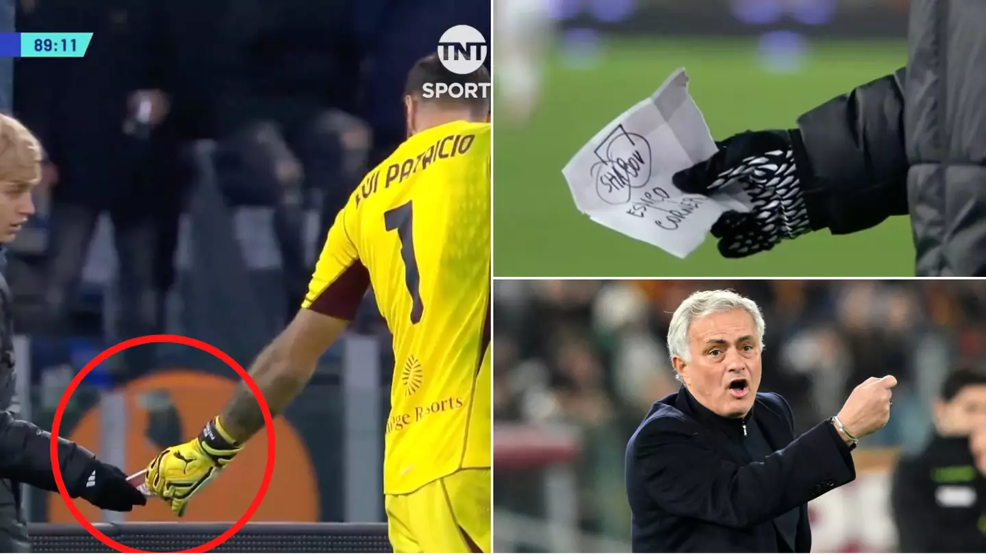 Jose Mourinho uses genius tactic to pass 'leaked' note to goalkeeper Rui Patricio with Roma down to nine men