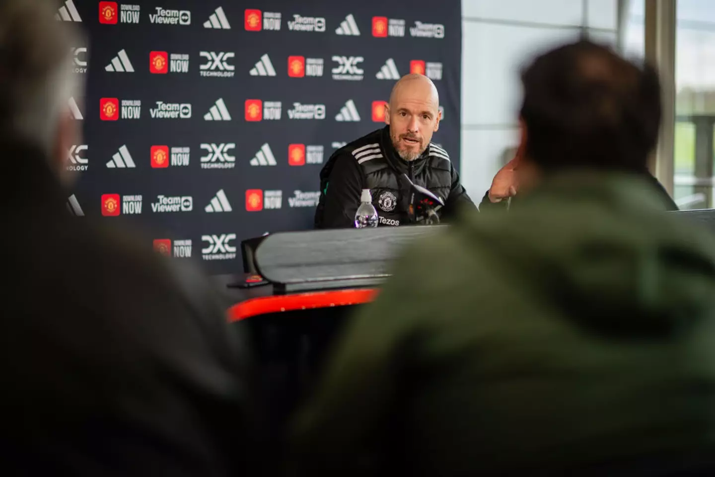 Man Utd manager Erik ten Hag pictured at a press conference (