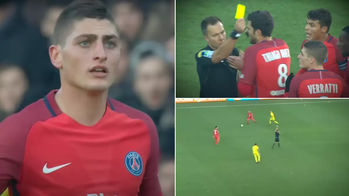 Marco Verratti was shown a yellow card after referee used rare rule in ...