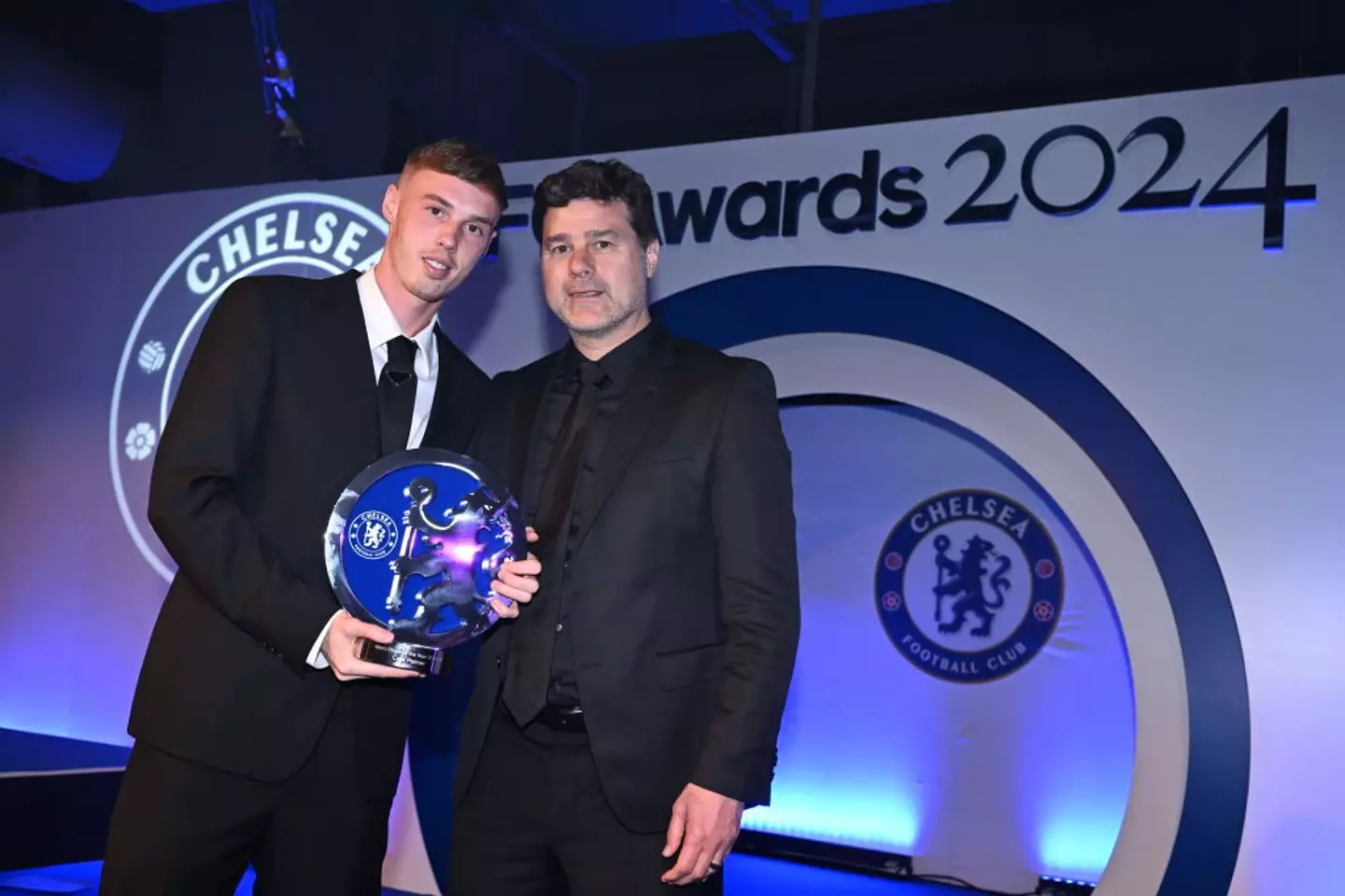 Cole Palmer and Mauricio Pochettino pictured at Chelsea's end of season awards (