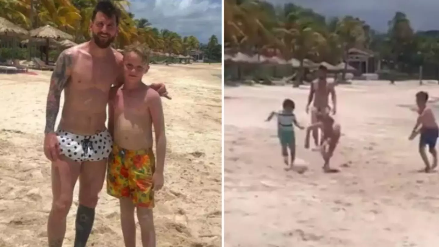 11-year-old kid completed life by playing football on holiday with Lionel Messi