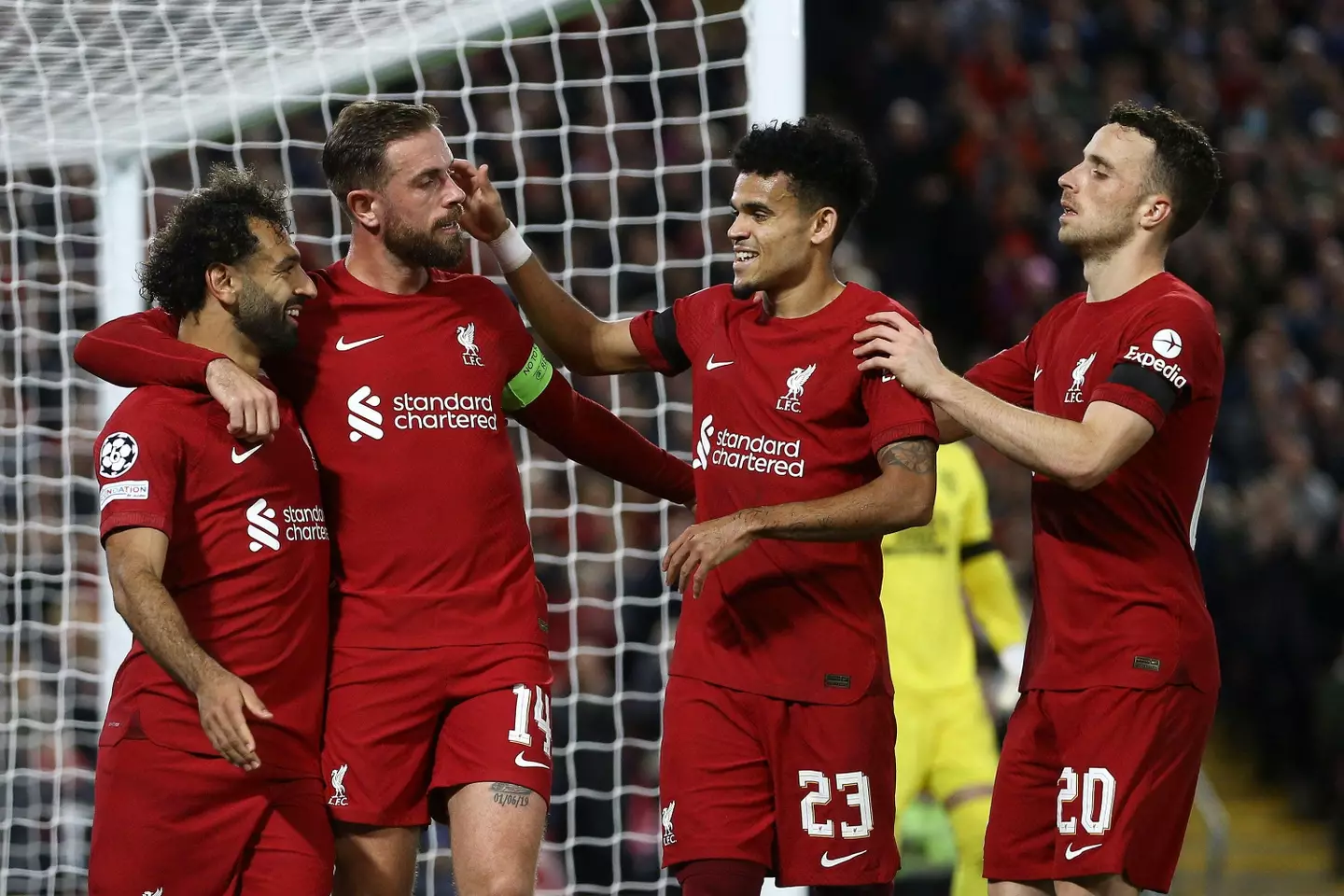Liverpool players after their second goal of the game. (Image