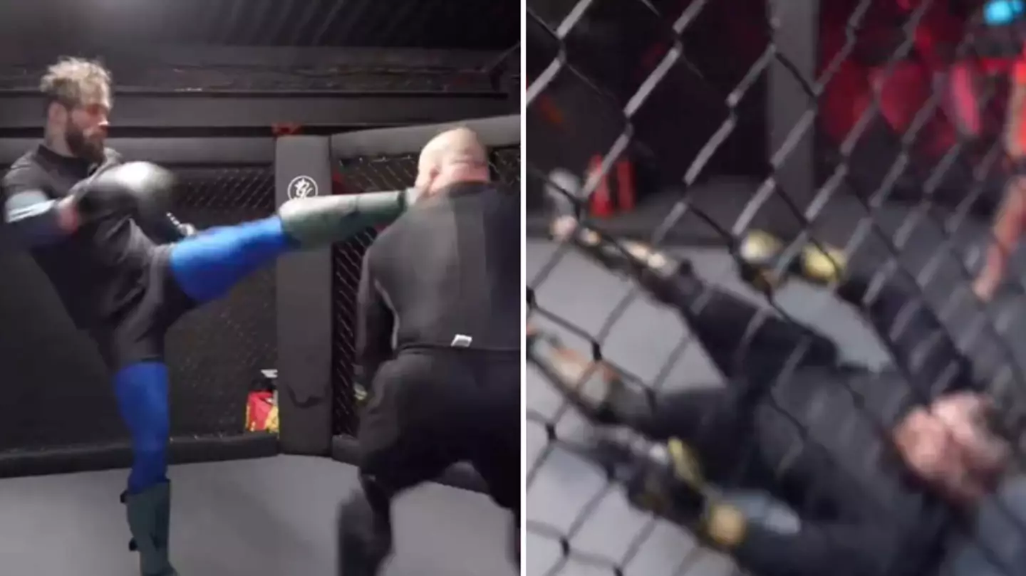 Eddie Hall gets dropped by Russian fighter's brutal head kick while training for MMA debut