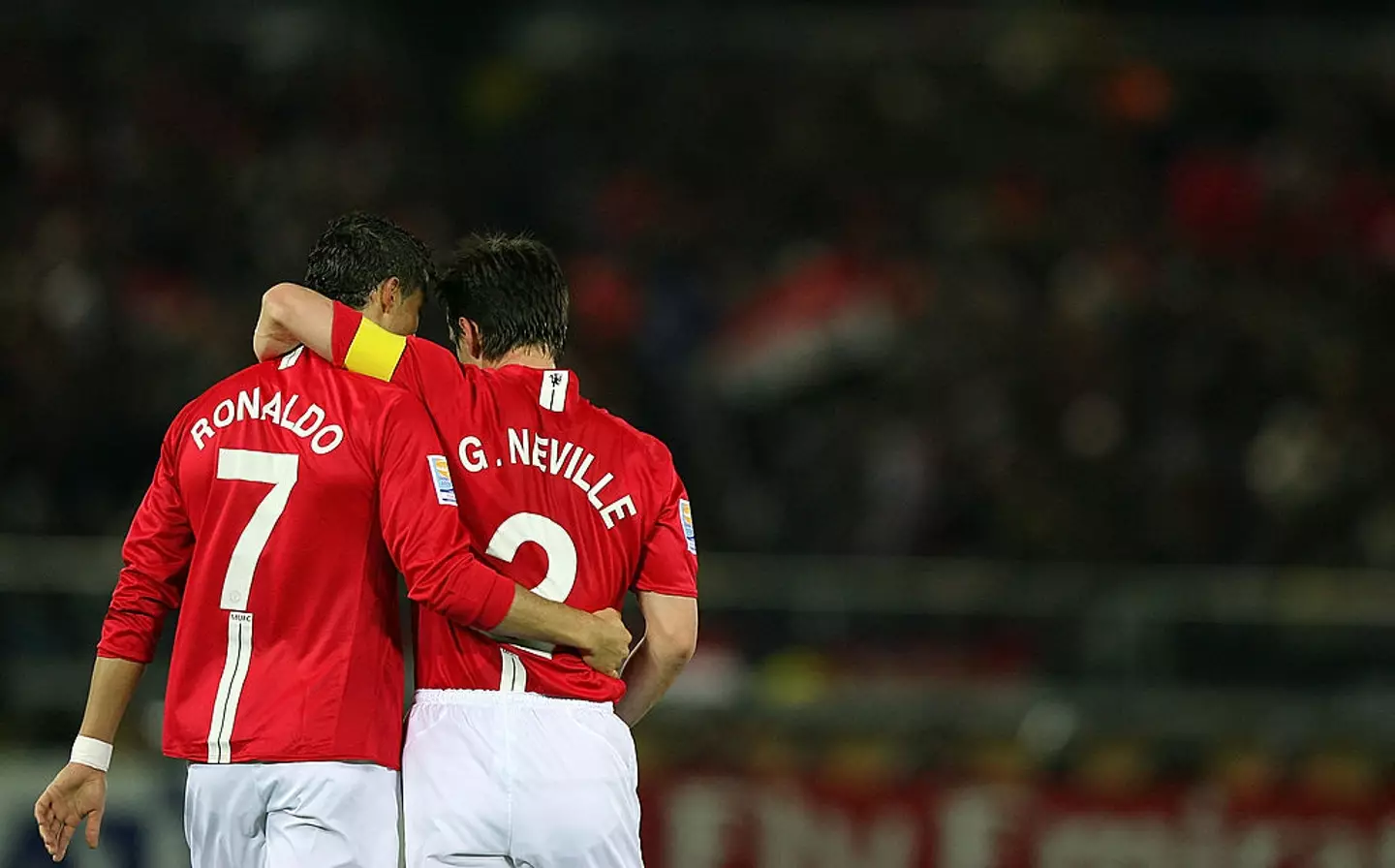 Gary Neville and Cristiano Ronaldo won three Premier League titles together at Manchester United (Image: Getty)