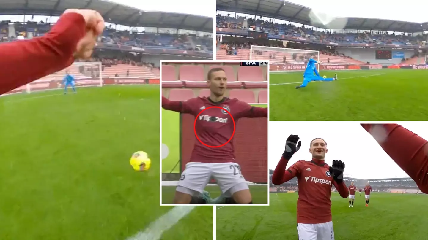 Sparta Prague player scores goal wearing a bodycam and the POV footage is insane