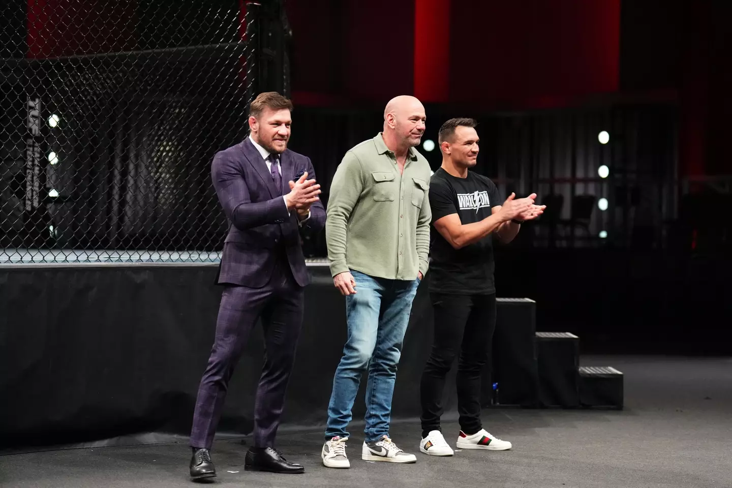 Conor McGregor alongside Dana White and Michael Chandler during The Ultimate Fighter. Image: Getty
