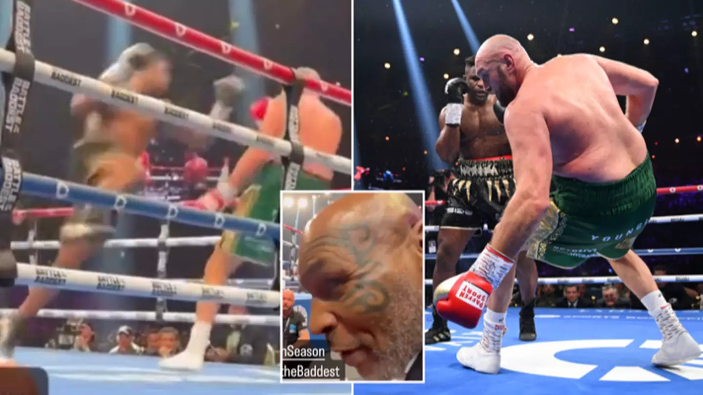Mike Tyson's hilarious ringside reaction to Francis Ngannou's 'superman' punch on Tyson Fury