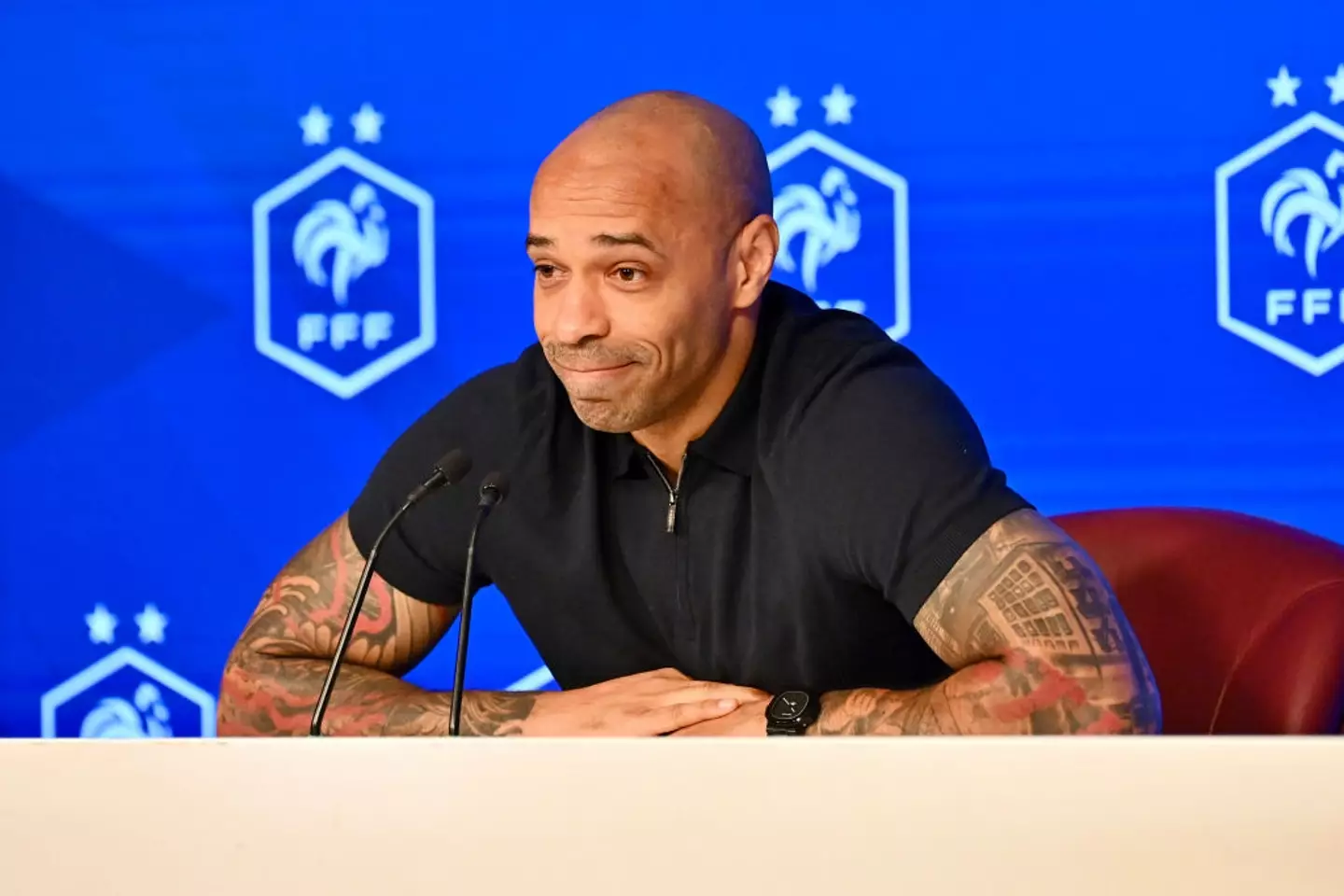 Thierry Henry at a press conference after announcing his 25-man Olympics squad (