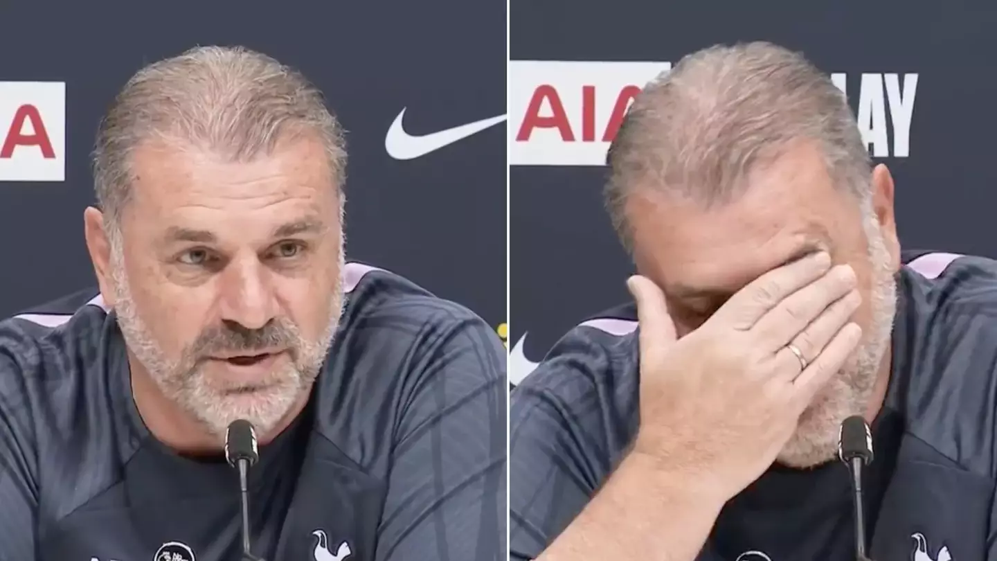 Ange Postecoglou visibly cringes as Sky Sports reporter plays 'Happy Days' theme tune in Tottenham press conference