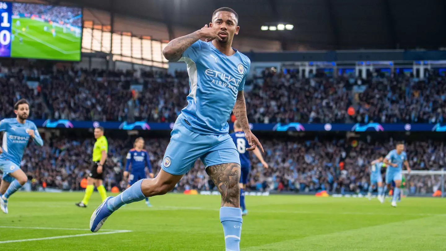 Gabriel Jesus celebrates scoring for Manchester City against Real Madrid in the Champions League (Sebo47 / Alamy)