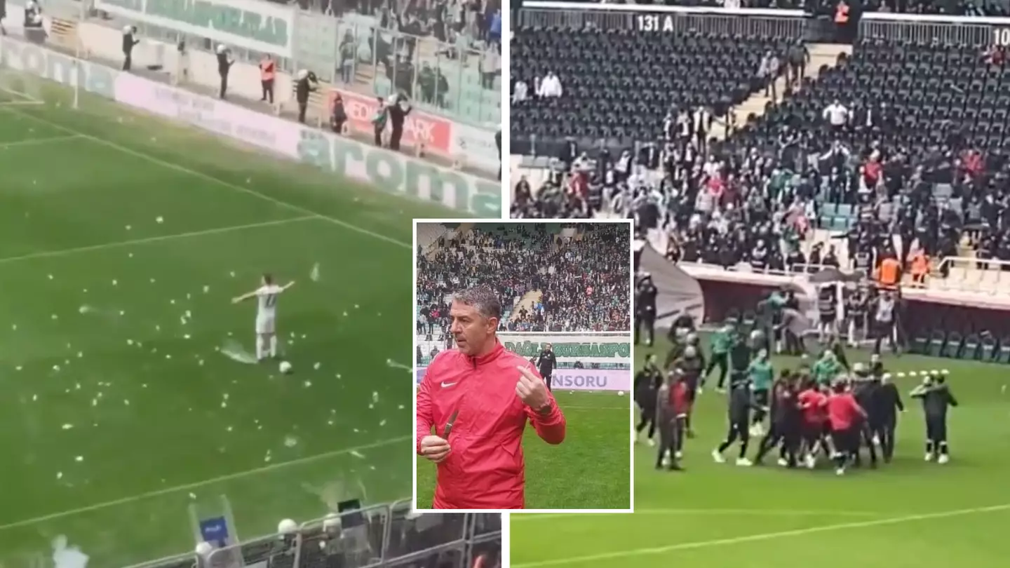 Firecrackers and knives thrown at players in chaotic Turkish football fixture, the game still went ahead
